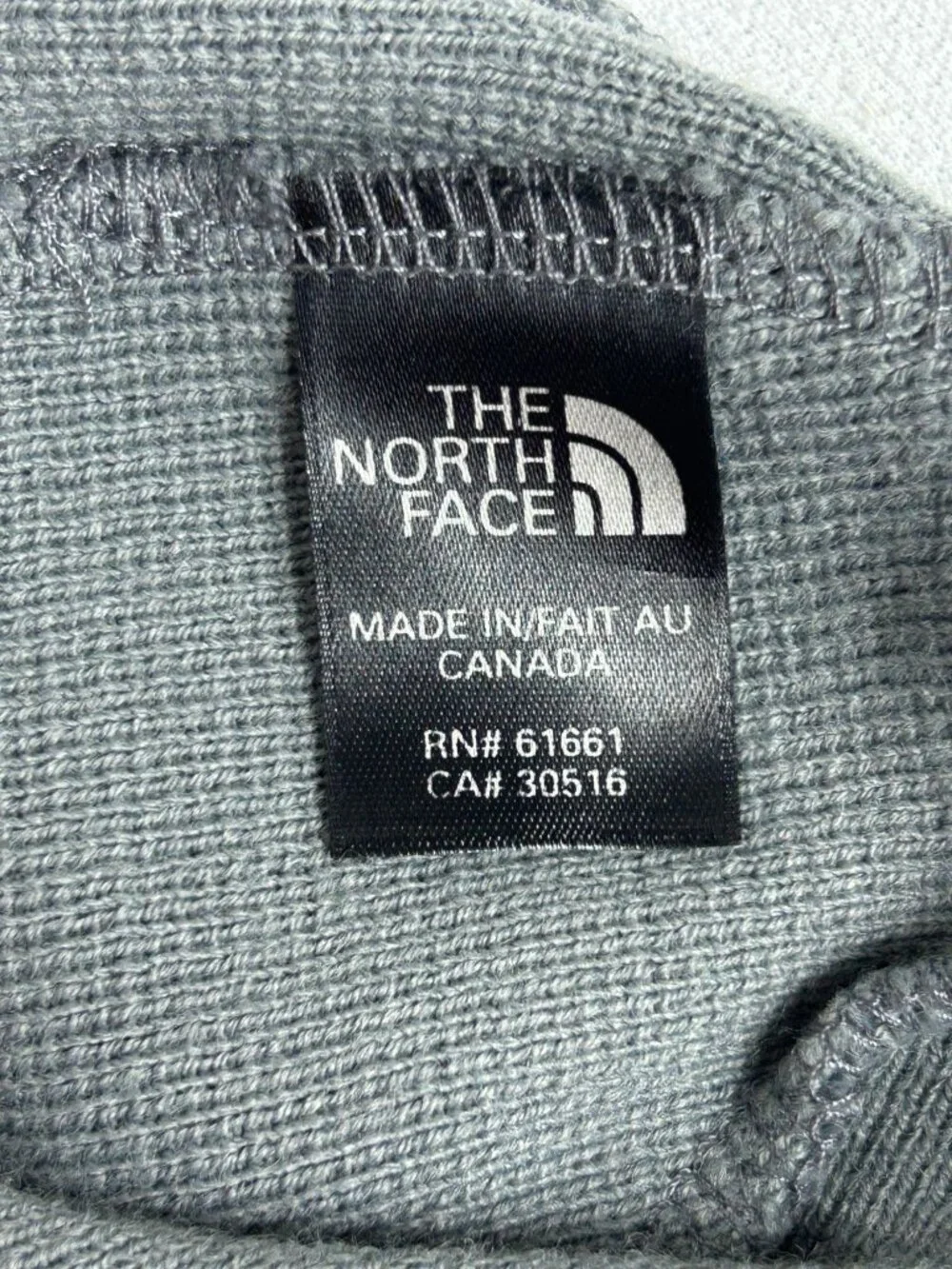 The North Face Gray Striped Logo Beanie Hat Fleece Lined